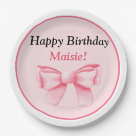 pastel pink paper plate with bow pappteller