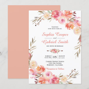Pastel Pink Peach Rose Blumenzwiebeleinladung Einladung