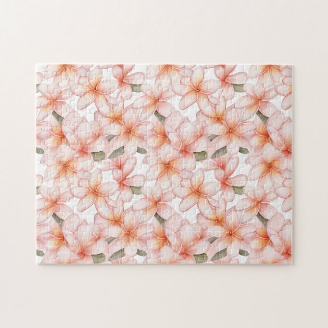 Pastel Pink Plumeria Frangipani Gemustert Puzzle (Horizontal)