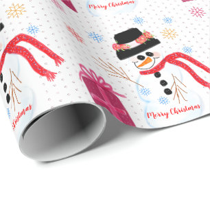 Pastel Pink Polka Dot mit Snowman Design Geschenkpapier