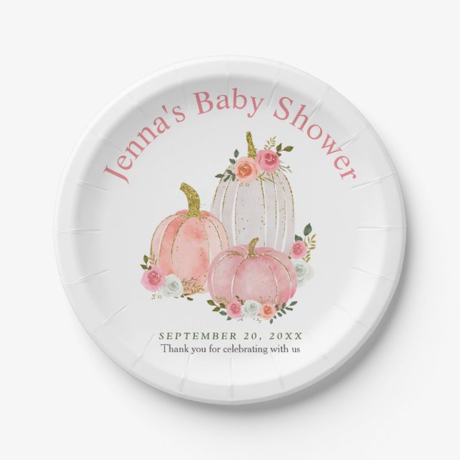 Pastel Pink Pumpkin Floral Rose | Babydusche   Pappteller (Vorderseite)