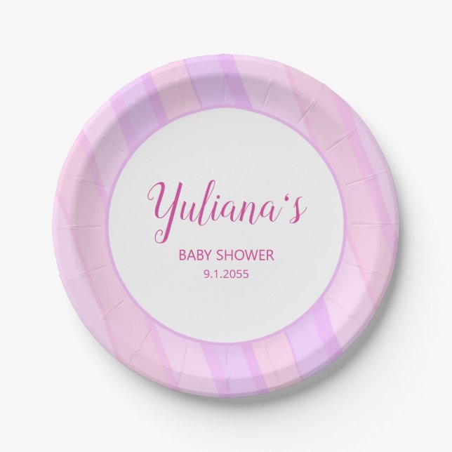 Pastel Pink Purple Striped Cute Girly Design Pappteller (Vorderseite)