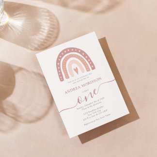 Pastel Pink Rainbow Boho First Birthday Girl Einladung