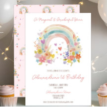 Pastel Pink Rainbow Floral 1. Geburtstag