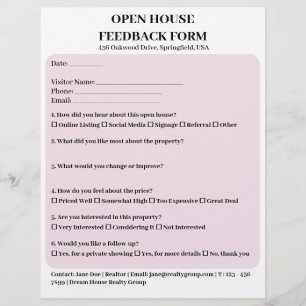 Pastel Pink Real Anwesen Open House Feedback-Formu Flyer