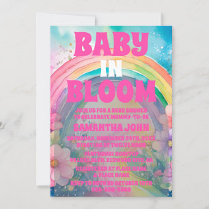Pastel Pink Regenbogen und Blume Kinderdusche Einladung
