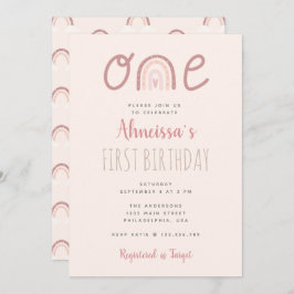 Pastel Pink Regenbogenwolken Erster Geburtstag Einladung