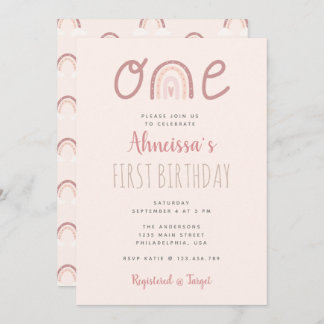 Pastel Pink Regenbogenwolken Erster Geburtstag Einladung