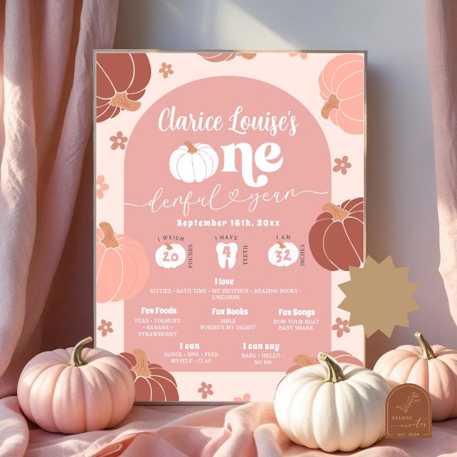 Pastel Pink Retro Pumpkin Erster Geburtstag Meilen Poster (Von Creator hochgeladen)