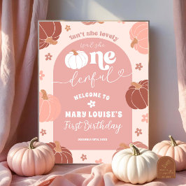 Pastel Pink Retro Pumpkin Erster Geburtstag Willko Poster