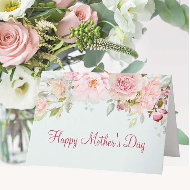 Pastel Pink Rose Blume Floral Happy Mother Day Karte (In situ)
