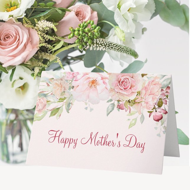 Pastel Pink Rose Blume Floral Happy Mother Day Karte (In situ)