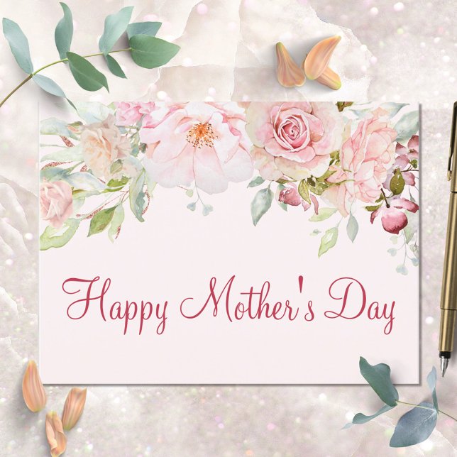Pastel Pink Rose Blume Floral Happy Mother Day Postkarte (In situ)