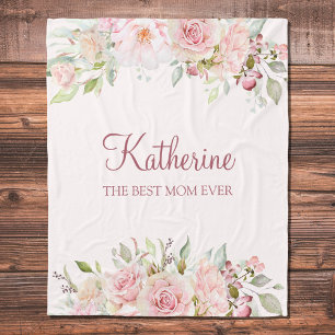 Pastel Pink Rose Blume Florenz Beste Mama jemals Fleecedecke