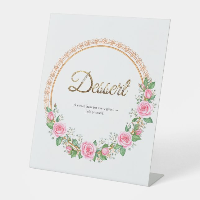 Pastel Pink Roses & Baby’s Breath Desert Bar Sockelschild (Vorderseite)