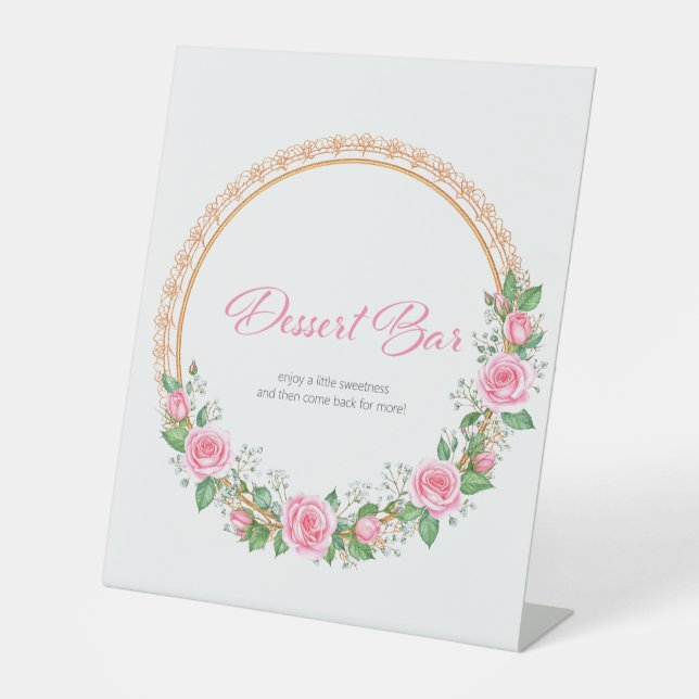 Pastel Pink Roses & Baby’s Breath Desert Bar Sockelschild (Vorderseite)