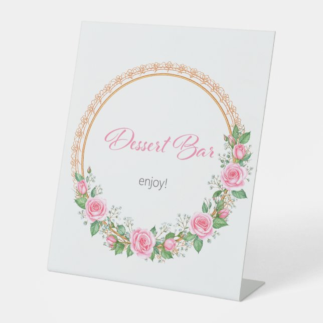 Pastel Pink Roses & Baby's Breath Desert Bar Sockelschild (Vorderseite)