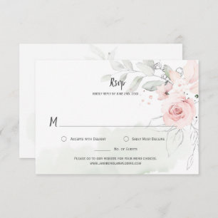 Pastel Pink Roses Blassgrüne Blätter UAWG RSVP Karte