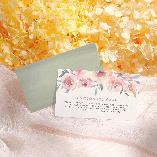 Pastel Pink Roses Grüne Aquarell Kinderdusche Begleitkarte (Von Creator hochgeladen)