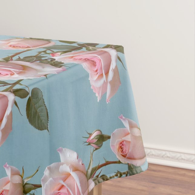 Pastel Pink Roses On A Soft Sky Blue Background  Tischdecke (Beispiel)