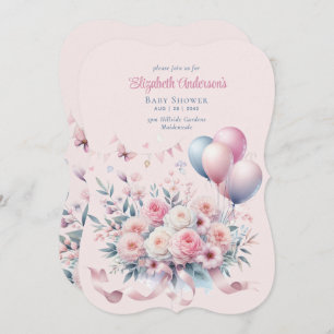 Pastel Pink Roses Ribbons Babydusche Elegant Soft Einladung