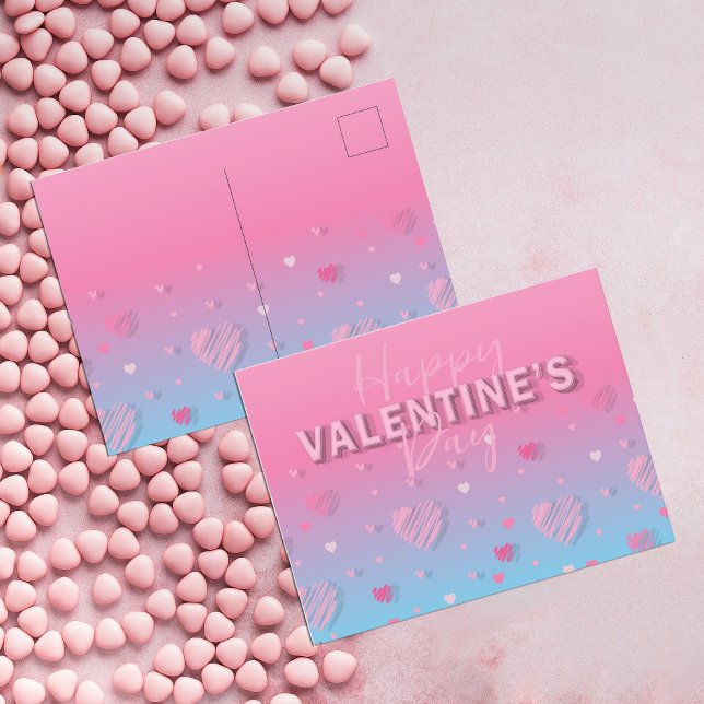Pastel Pink Scribble Hearts Happy Valentinstag Postkarte (Von Creator hochgeladen)