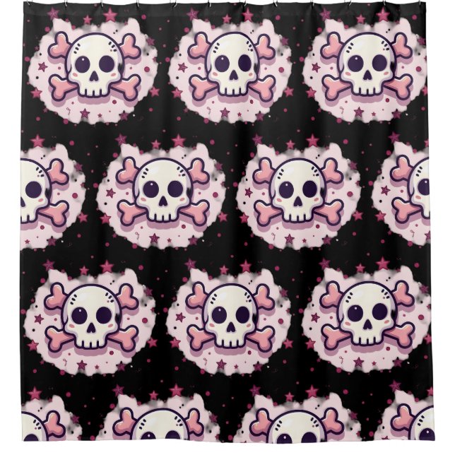 Pastel Pink Skull and Crossbones Duschvorhang (Vorderseite)