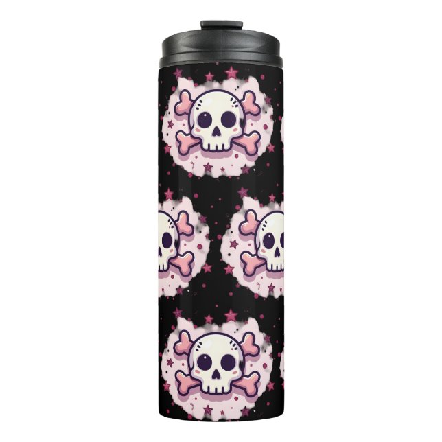 Pastel Pink Skull and Crossbones Thermosbecher (Vorderseite)