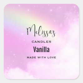 Pastel Pink Sky mit Rainbow Candle Business Quadratischer Aufkleber