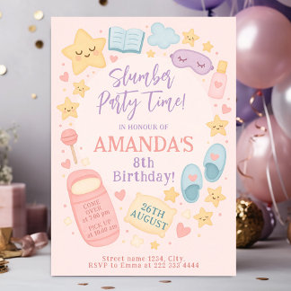 Pastel Pink Sleepover Geburtstag Thema Einladung