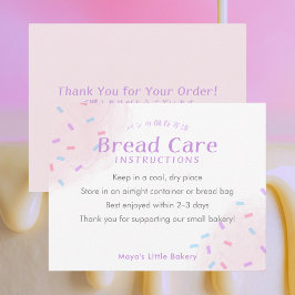 Pastel Pink Sprinkle Bread Care Instructions Dankeskarte