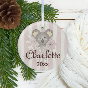 Pastel Pink Stripe Niedlich Baby Koala Girl Ornament Aus Glas