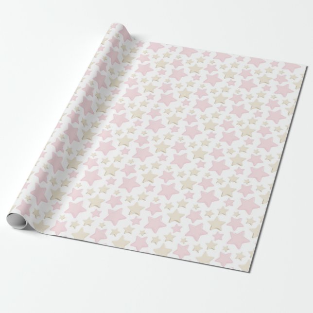 PASTEL PINK & TAN STARS GESCHENKPAPIER (Ungerollt)