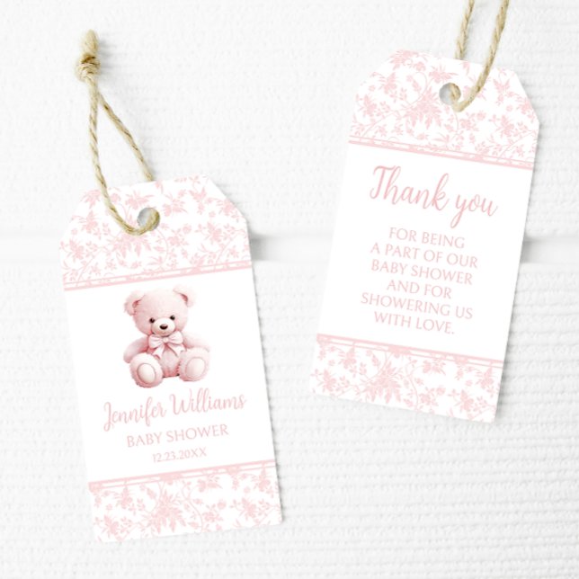 Pastel pink Teddy Bär Mädchen Dusche danke Geschenkanhänger (Von Creator hochgeladen)