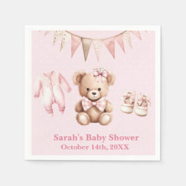 Pastel Pink Teddy Bear Baby Shower Paper Napkin Serviette