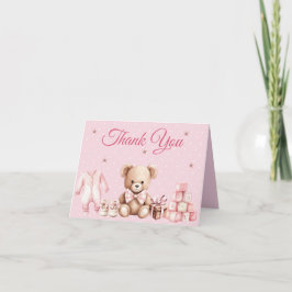 Pastel Pink Teddy Bear Baby Shower Thank You
