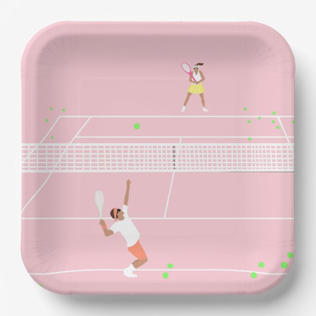 Pastel Pink Tennis Match Pappteller (Vorderseite)