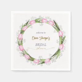 Pastel Pink Tulip & Baby's Breath Bridal Wreath Serviette