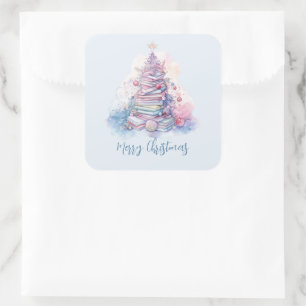 Pastel Pink und Blue Stacks Weihnachtsbaum Quadratischer Aufkleber