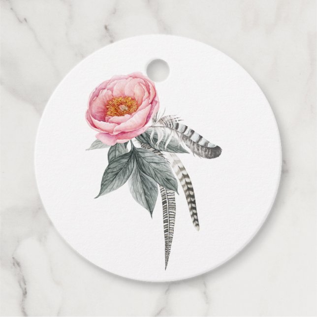 Pastel Pink und Grau Boho Floral Geschenkanhänger (Vorderseite)