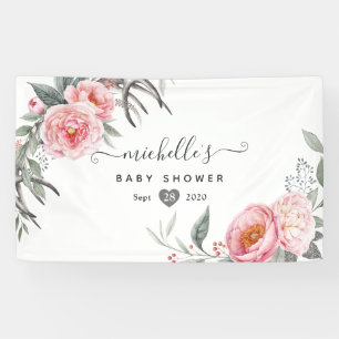 Pastel Pink und Gray Boho Bläsernchen-Dusche Banner