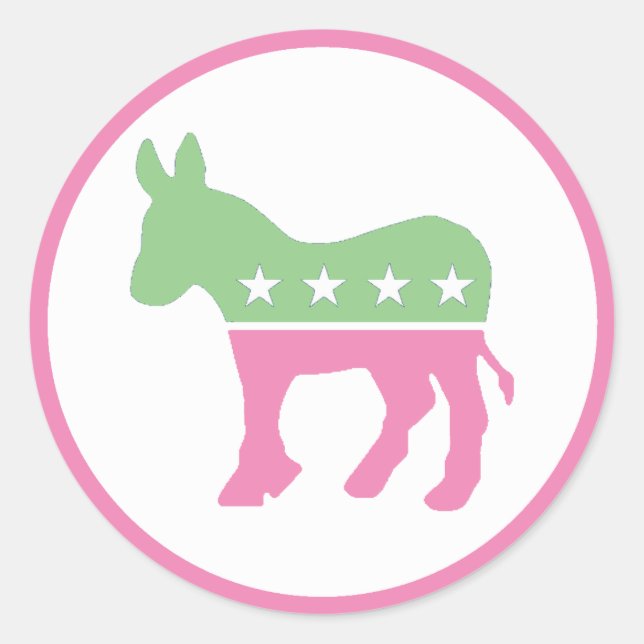 Pastel Pink und grüner demokratischer Donkey Runder Aufkleber (Vorderseite)