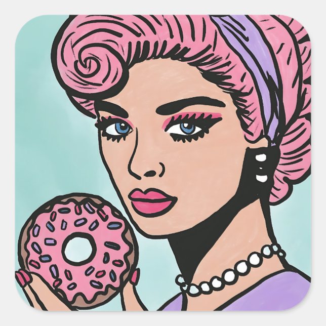 Pastel Pink Vintage Comic Stil Donut Sticker (Vorderseite)