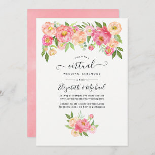 Pastel Pink Wasserfarbe Online Virtual Wedding Einladung