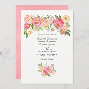 Pastel Pink Wasserfarbe Peony QR Code UAWG Wedding Einladung