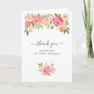 Pastel Pink Wasserfarbenpeonies Hochzeitliches Fot Dankeskarte