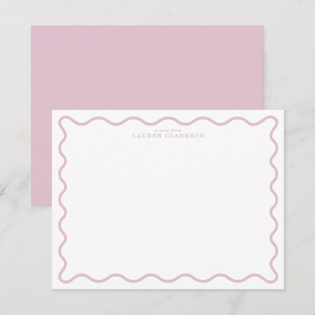 pastel pink wavy border note card einladung (Vorne/Hinten)