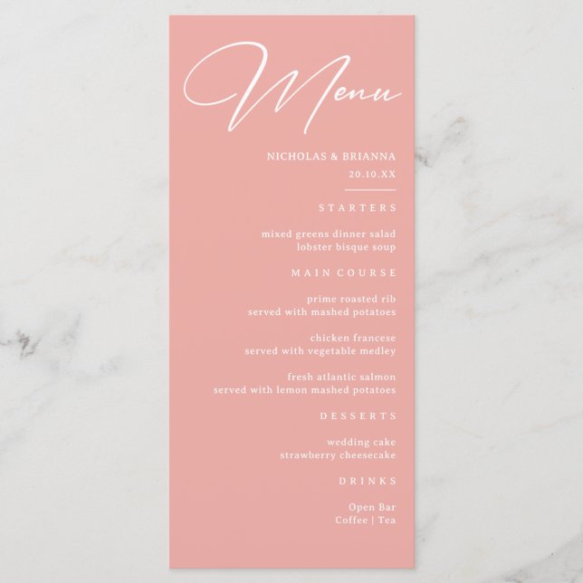 Pastel Pink Wedding Menükarte (Vorderseite)