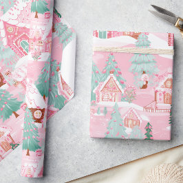 Pastel Pink Weihnachts-Lebkuchenhäuser Geschenkpapier