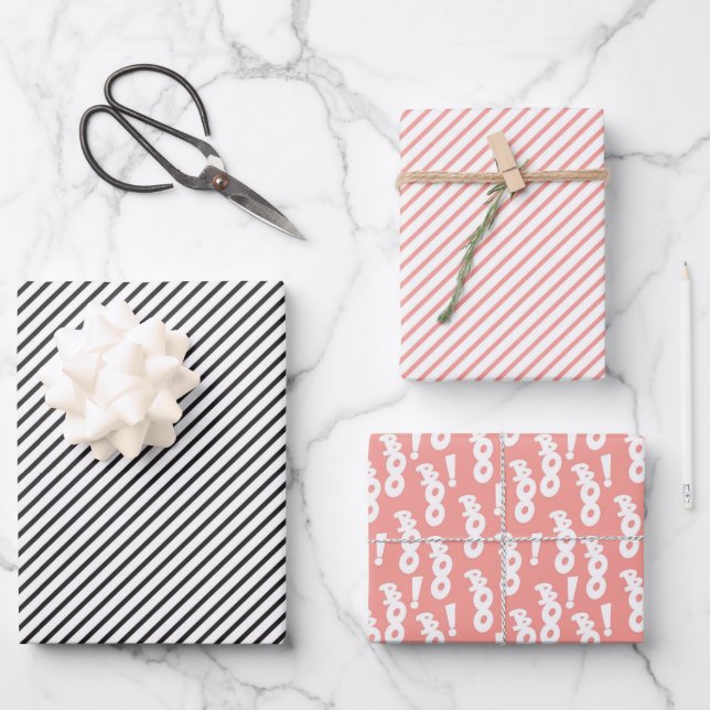 PASTEL PINK WEISS UND BLAU HALLOWEE GESCHENKPAPIER SET (Vorderseite)